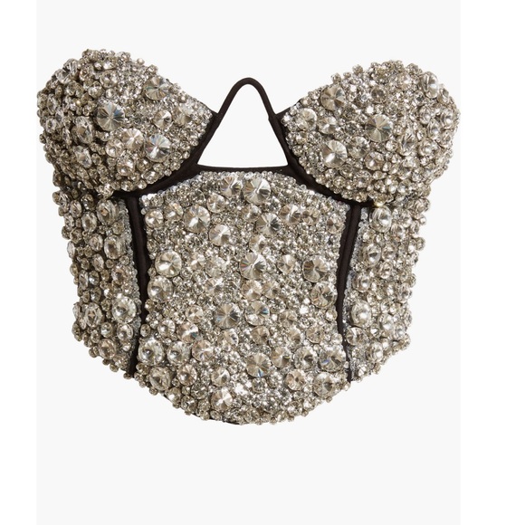 $1995 AREA Crystal Embroidered Bustier Top Black size XS See Measure On Picture - Picture 5 of 15